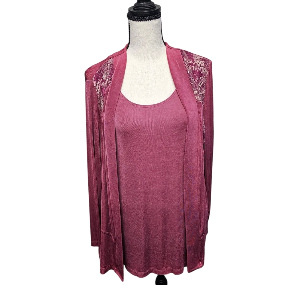 Two Piece Pink Open Front Cardigan
